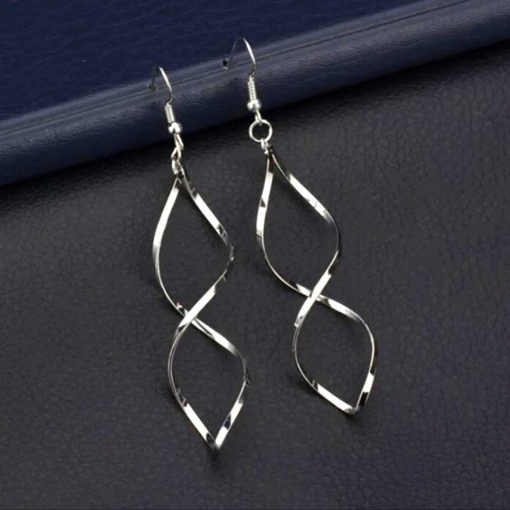 Geometric Swirl Boho Drop Earrings - Silver